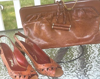 1960s - 70's Snake Skin Shoes and Matching Clutch Purse