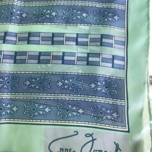 Vintage Teal Blue Anne Fogarty Silk Scarf, Made in Japan , Hand Rolled 46 x 13 Inches