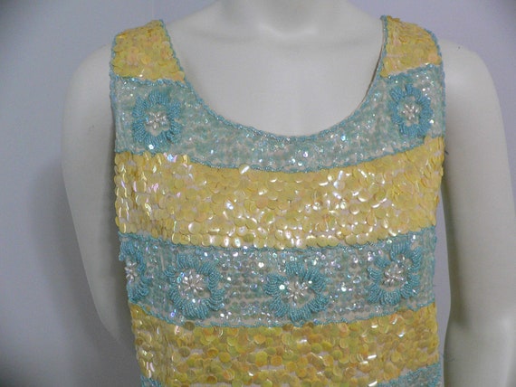 1950's Sequin and Beaded Shell ,Aqua and Yellow S… - image 2