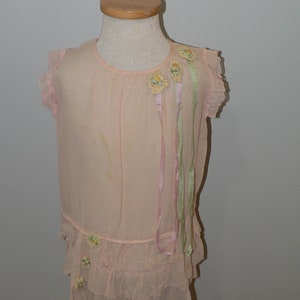 1920 Little Girl's Silk Gauze Dress with Ribbon Flower Trim