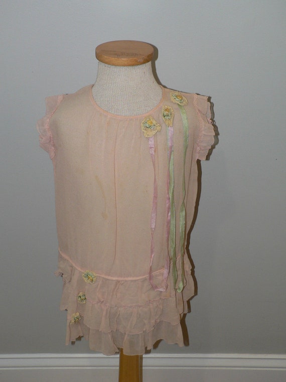 1920 Little Girl's Silk Gauze Dress with Ribbon Fl