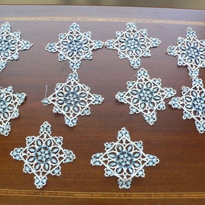 10 Antique Edwardian Lace Appliques, Blue and White