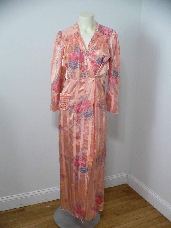 1930's - 1940's Satin Floral Print Dressing Gown … - image 1