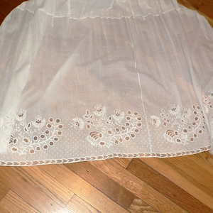 Antique 1800s Fine Embroidered Long White Apron, Long Apron with Ayrshire Embroidery