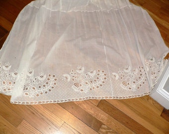 Antique 1800s Apron with Fine Embroidery,  Long White Apron with Ayrshire Embroidery