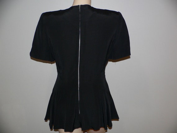 1940's Black Faille Peplum Blouse with Sequins an… - image 7