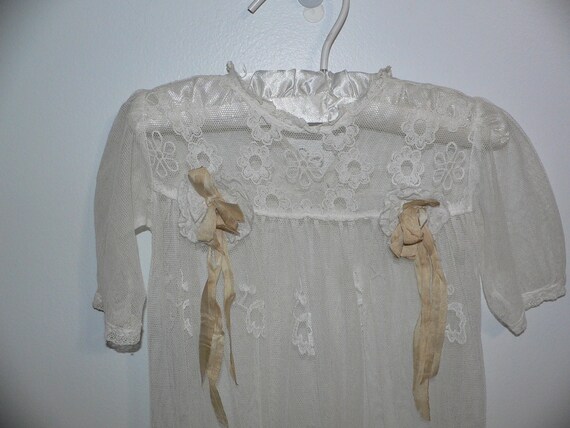 Antique Lace Christening Gown with Embroidered Net