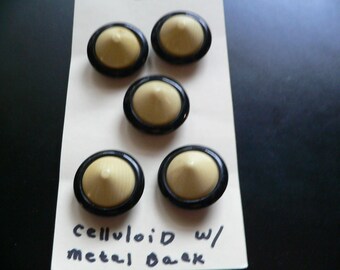 5  Vintage 1940's  Celluloid and Metal Back Cone Shaped Buttons  #14