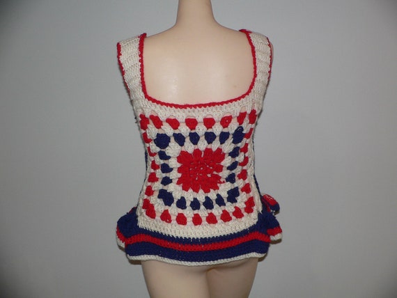 Vintage Handmade 1960's Red, White, Blue Hippie V… - image 4