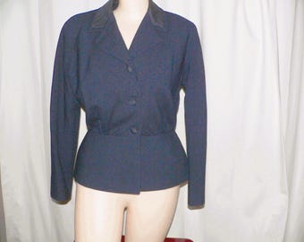 1940's Navy Wool Gabardine Blazer /Jacket with Nipped Waist