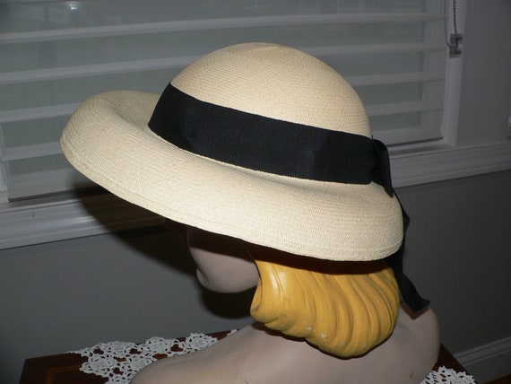 1940's Ladies Panama Hat with Black Grosgrain Ban… - image 3