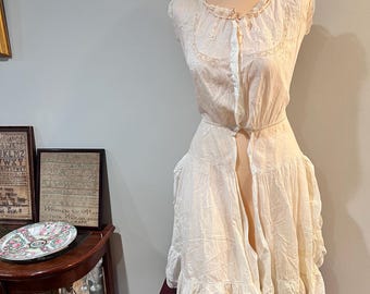 Antique Edwardian One Piece Pantaloons with Embroidery and Lace, Split Crotch Pantaloons, XS