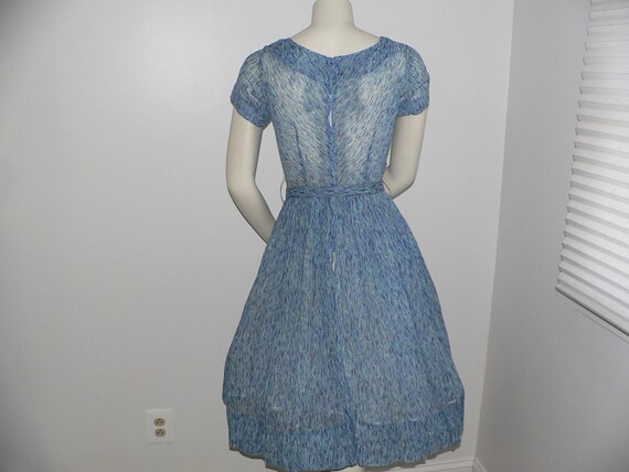 1950's Cotton Blue Print Cotton Dress with Full S… - image 5