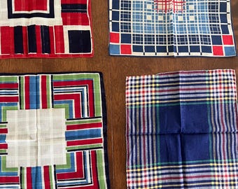 Zestaw 4 chusteczek w kratkę i poszetek z lat 50. XX wieku
