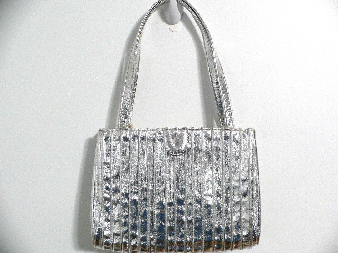 Vintage 1960's Silver Leather Evening Bag With Etsy
