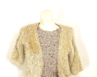 Vintage 2 PC Hand Knit Shell and Bolero Sweater Set, 2 Piece Cardigan Set