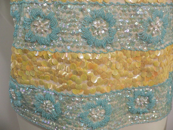 1950's Sequin and Beaded Shell ,Aqua and Yellow S… - image 6