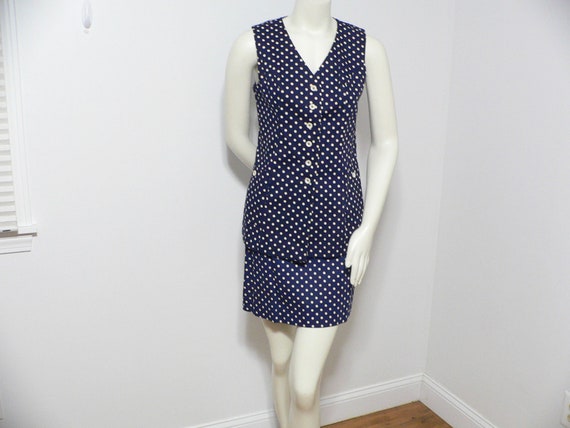 1960's Junior House Navy Polka Dot 2 Pc Skirt and… - image 4