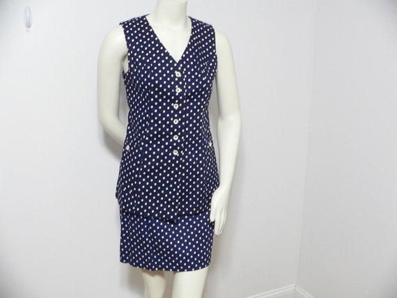 1960's Junior House Navy Polka Dot 2 Pc Skirt and… - image 1