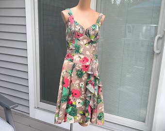 Vintage Nanette Lepore Summer Dress, Floral Print Dress with Ruffles, XXS