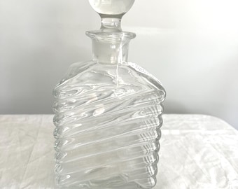 Decanter vintage quadrato trasparente a coste con grande tappo a sfera