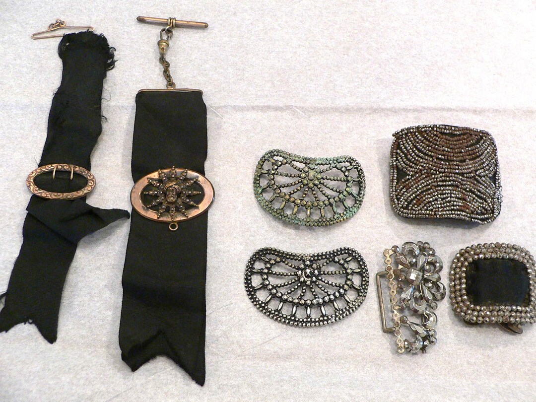 Antique Steel Bead Buckles and 2 Ribbon Medals for Repurpose Etsy