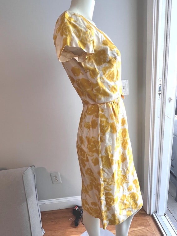 1950s - 60's Yellow Rose Print Dress - image 4