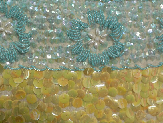 1950's Sequin and Beaded Shell ,Aqua and Yellow S… - image 3