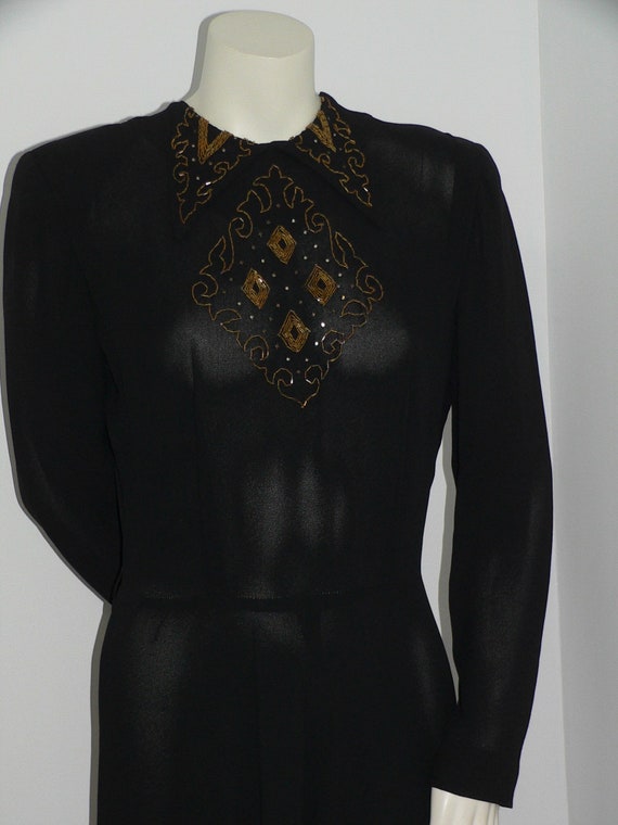 1940's   Black Beaded  Dress Big Shoulders, !940s… - image 10
