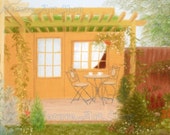 House painting Original Pastel drawing "House Garden painting" home decor garden house interior decorating