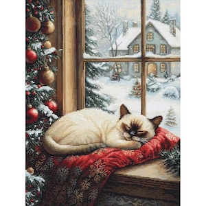Counted Cross Stitch Kit Sleeping cat DIY Luca-s Unprinted canvas