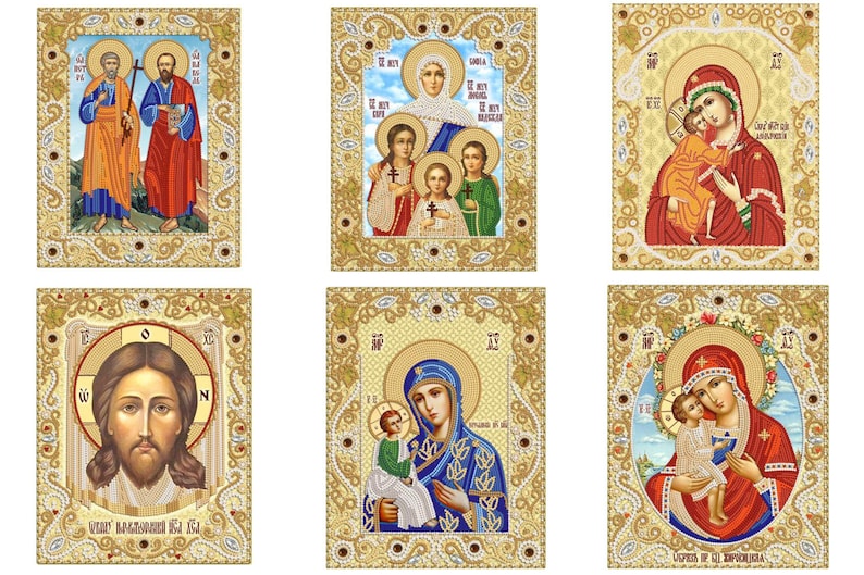 Virgin Mary Tenderness In Crown orthodox icon Beaded Embroidery DIY kit