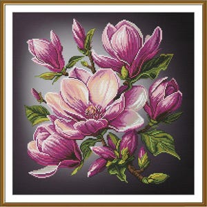 Borduurpakket Magnolia's Bloemen DIY Onbedrukt canvas