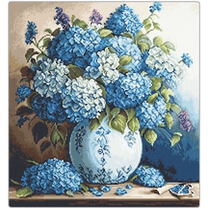 Borduurpakket Hortensia Bloemen DIY Luca-s Onbedrukt canvas