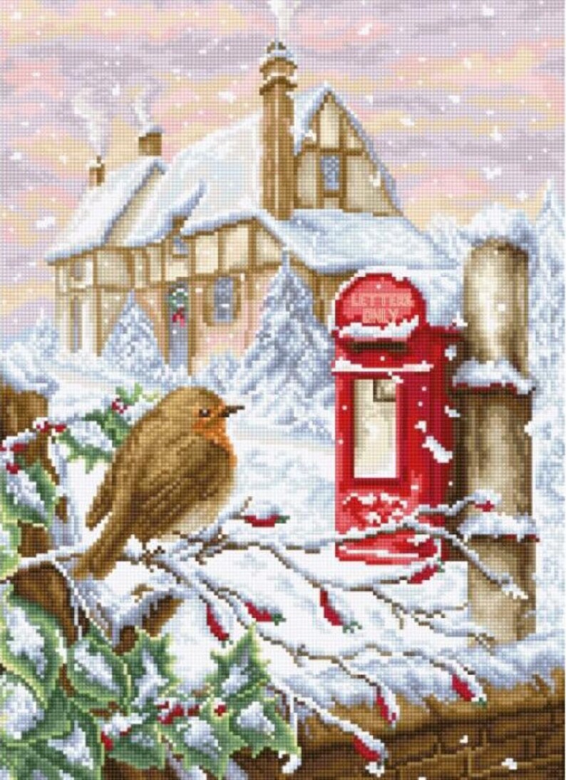 Counted Cross Stitch Kit Bird Red mail box DIY Modern Cross Stitch Kit Hand Embroidery Kit Unprinted canvas