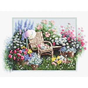 Borduurpakket Bloemen De bloeiende tuin DIY Luca-S Onbedrukt canvas
