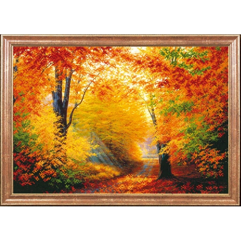 Bead Embroidery kit Autumn Landscape DIY Beadwork kit Beading kit Hand embroidery Beaded Stitching