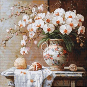 Borduurpakket Orchideeën Bloemen DIY Luca-s Onbedrukt canvas