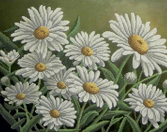 Bead Embroidery Kit Daisies Flowers DIY Beadwork kit Beading kit Hand embroidery Beaded Stitching