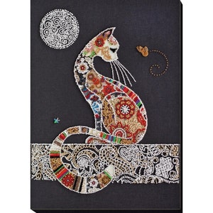 Bead Embroidery kit Cat DIY Beadwork kit Beading kit Hand embroidery Beaded Stitching