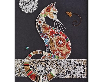 Bead Embroidery kit Cat DIY Beadwork kit Beading kit Hand embroidery Beaded Stitching