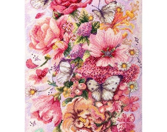 Cross Stitch Kit Pink flowers DIY Unprinted canvas