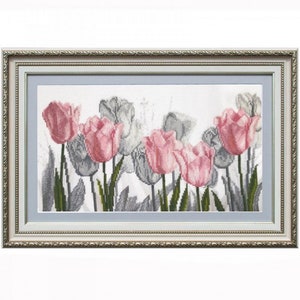 Borduurpakket Tulpen Bloemen DIY Onbedrukt canvas