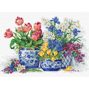 Borduurpakket Lentebloemen DIY Luca-s Onbedrukt canvas