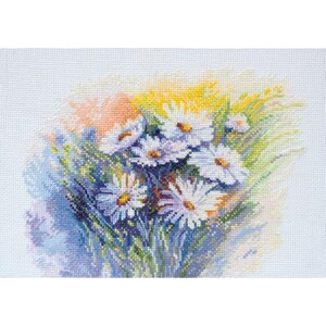 Borduurpakket aquarel madeliefjes bloemen DIY onbedrukt canvas