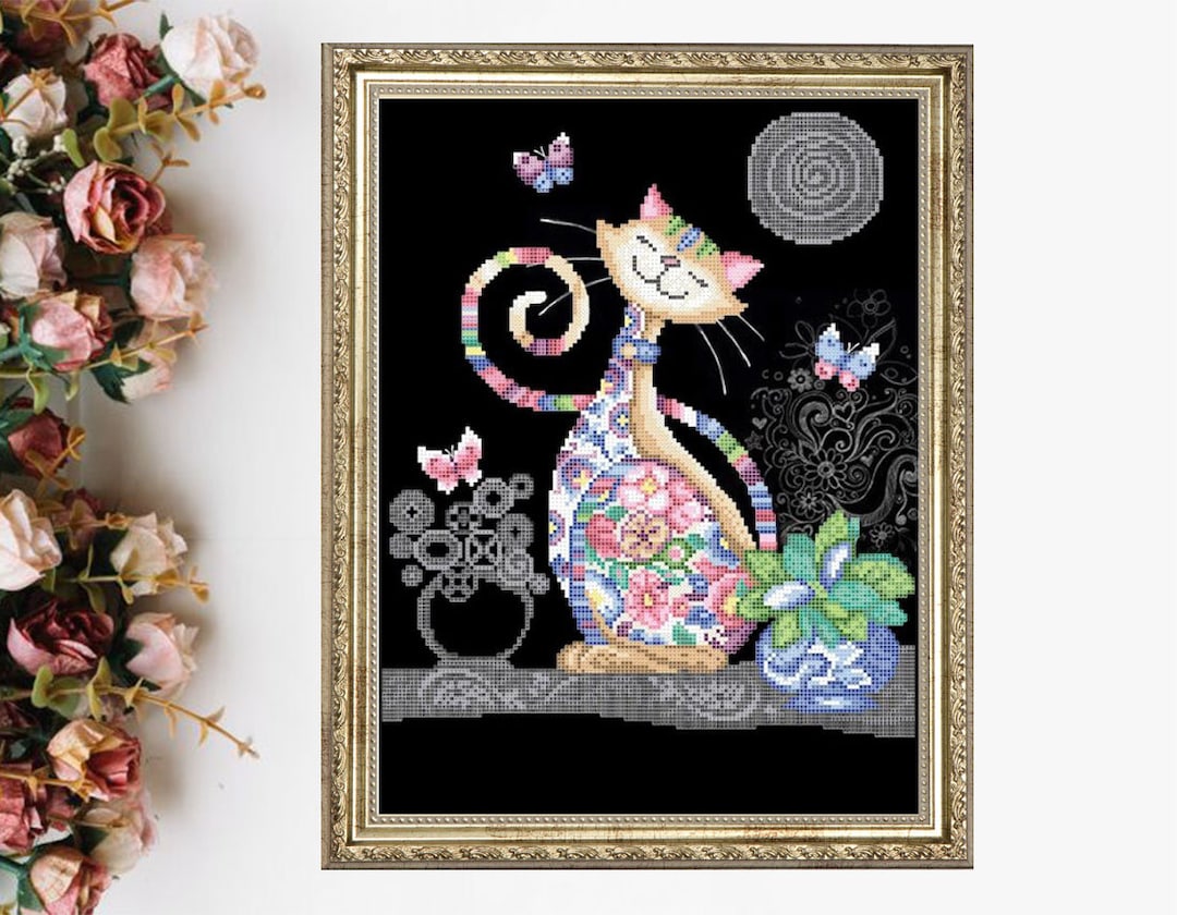 Bead Embroidery Kit Cat DIY Beadwork Kit Beading Kit Hand Embroidery