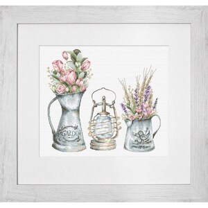 Borduurpakket zaklamp bloemen DIY Luca-S onbedrukt canvas