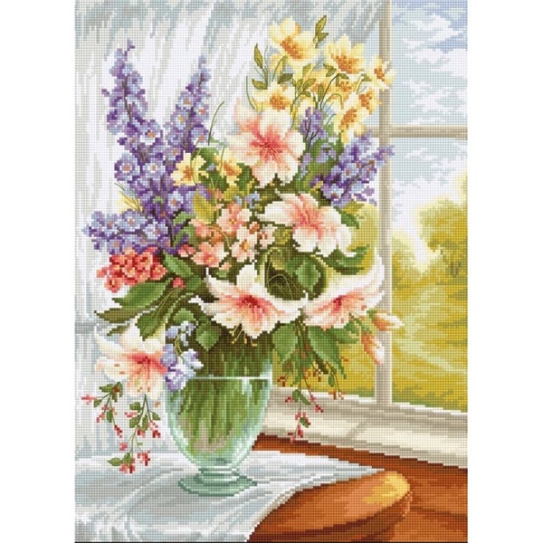 Cross Stitch Kit Flowers by the window DIY Luca-s Unprinted canvas