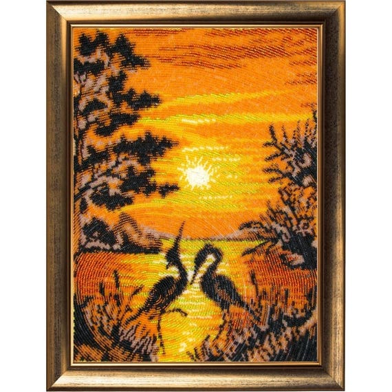 Bead Embroidery kit Storks Dance at sunset DIY Beadwork kit Beading kit Hand embroidery Beaded Stitching