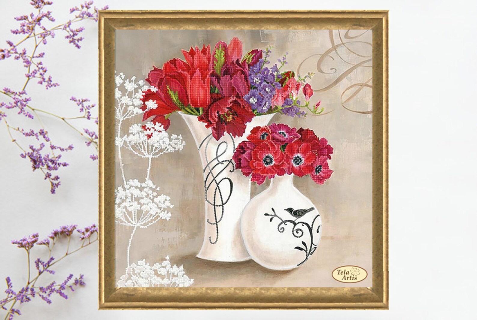 Bead Embroidery Kit Art Deco Still Life Flowers DIY Beadwork Etsy